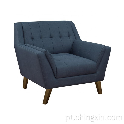Sala de estar um assento azul tecido de lazer com pernas de madeira maciça